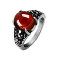 thumbnail image 1 of PAMTIER Unisex Classic Vintage Stainless Steel Carved Flower Pattern Oval Garnet Gemstone Ring Gothic Dragon Claw Red Size 10, 1 of 6