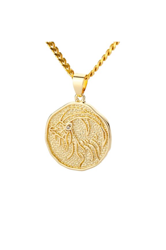 Unisex Copper Simple Abstract Unique 12 Constellations Zodiac Sign Special Pattern Crystal Inlay Pendant Horoscope Necklace Aries