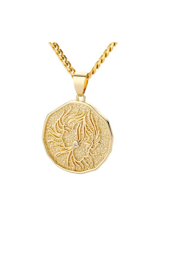 Unisex Copper Simple Abstract Unique 12 Constellations Zodiac Sign Special Pattern Crystal Inlay Pendant Horoscope Necklace Gemini