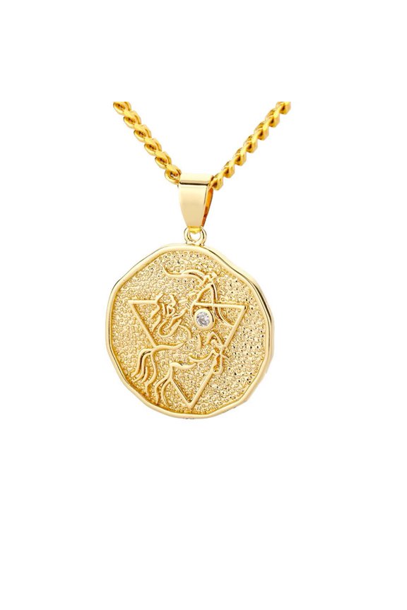 Unisex Copper Simple Abstract Unique 12 Constellations Zodiac Sign Special Pattern Crystal Inlay Pendant Horoscope Necklace Sagittarius