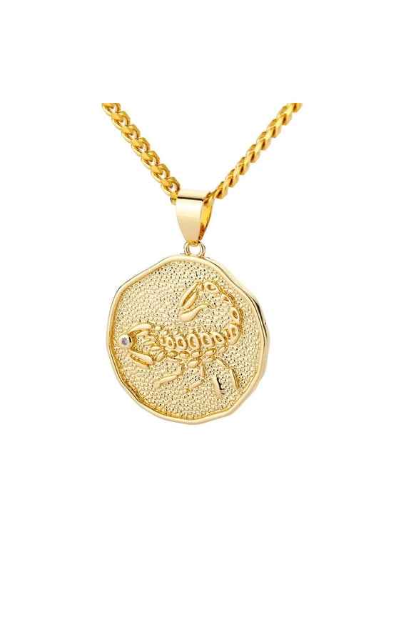 Unisex Copper Simple Abstract Unique 12 Constellations Zodiac Sign Special Pattern Crystal Inlay Pendant Horoscope Necklace Scorpio