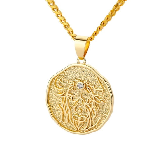 PAMTIER Unisex Copper Simple Abstract Unique 12 Constellations Zodiac Sign Special Pattern Crystal Inlay Pendant Horoscope Necklace Taurus