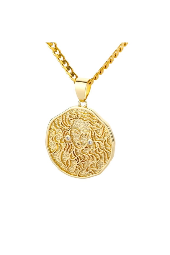 Unisex Copper Simple Abstract Unique 12 Constellations Zodiac Sign Special Pattern Crystal Inlay Pendant Horoscope Necklace Virgo