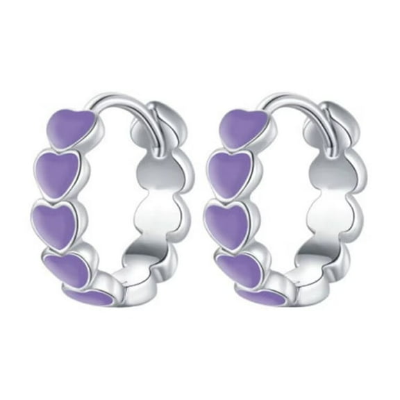 PAMTIER Unisex Copper Unique Delicate Colorful Stripes Homosexuals LGBT Gay Pride Small Huggie Hoop Earrings Heart C-Shaped Ear Stud Piercings Purple