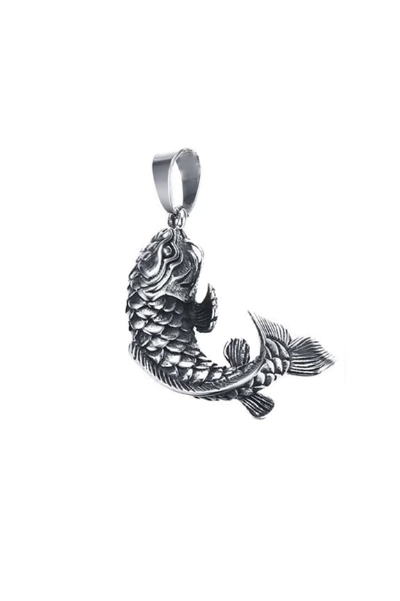 Unisex Retro Lucky Sign Chinese Koi Carp Cyprinoid Fish Amulet Pendant Necklace a Fish Leaping Over the Dragon Gate Asian Art Silver No Chain