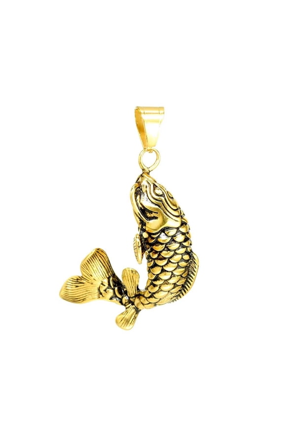 Unisex Retro Lucky Sign Chinese Koi Carp Cyprinoid Fish Pendant Necklace a Fish Leaping Over the Dragon Gate Asian Art Gold Black No Chain