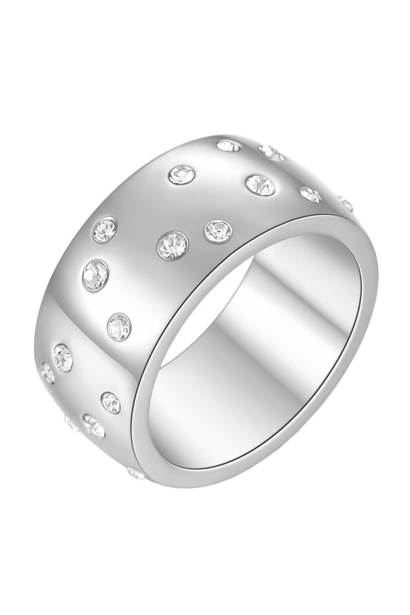 Unisex Stainless Steel 10MM Romantic Gypsophila Lucky Ring Micro White Zircon Inlay Creative Starry Sky Promise Wedding Band Silver Size 8