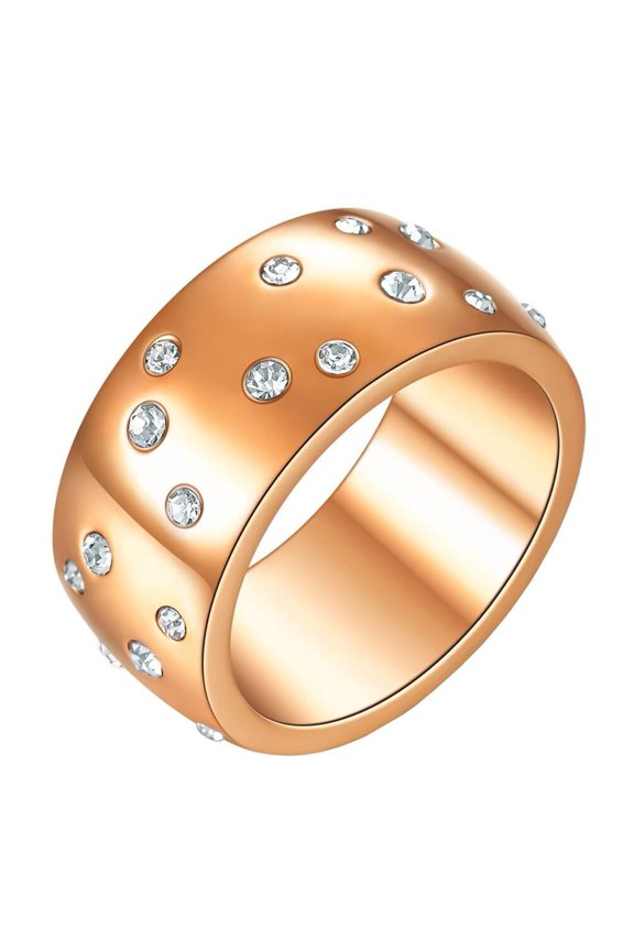 Unisex Stainless Steel 10MM Romantic Gypsophila Lucky Ring Micro Zircon Inlay Creative Starry Sky Promise Wedding Band Rose Gold Size 12