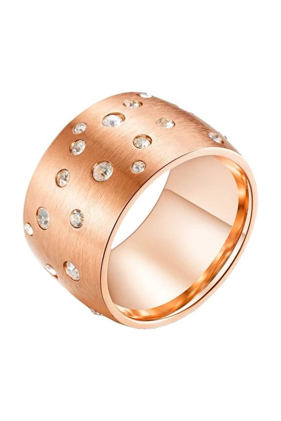 Unisex Stainless Steel 14MM Creative Romantic Gypsophila Starry Sky Ring Micro CZ Inlay Promise Couples Wedding Band Rose Gold Size 8