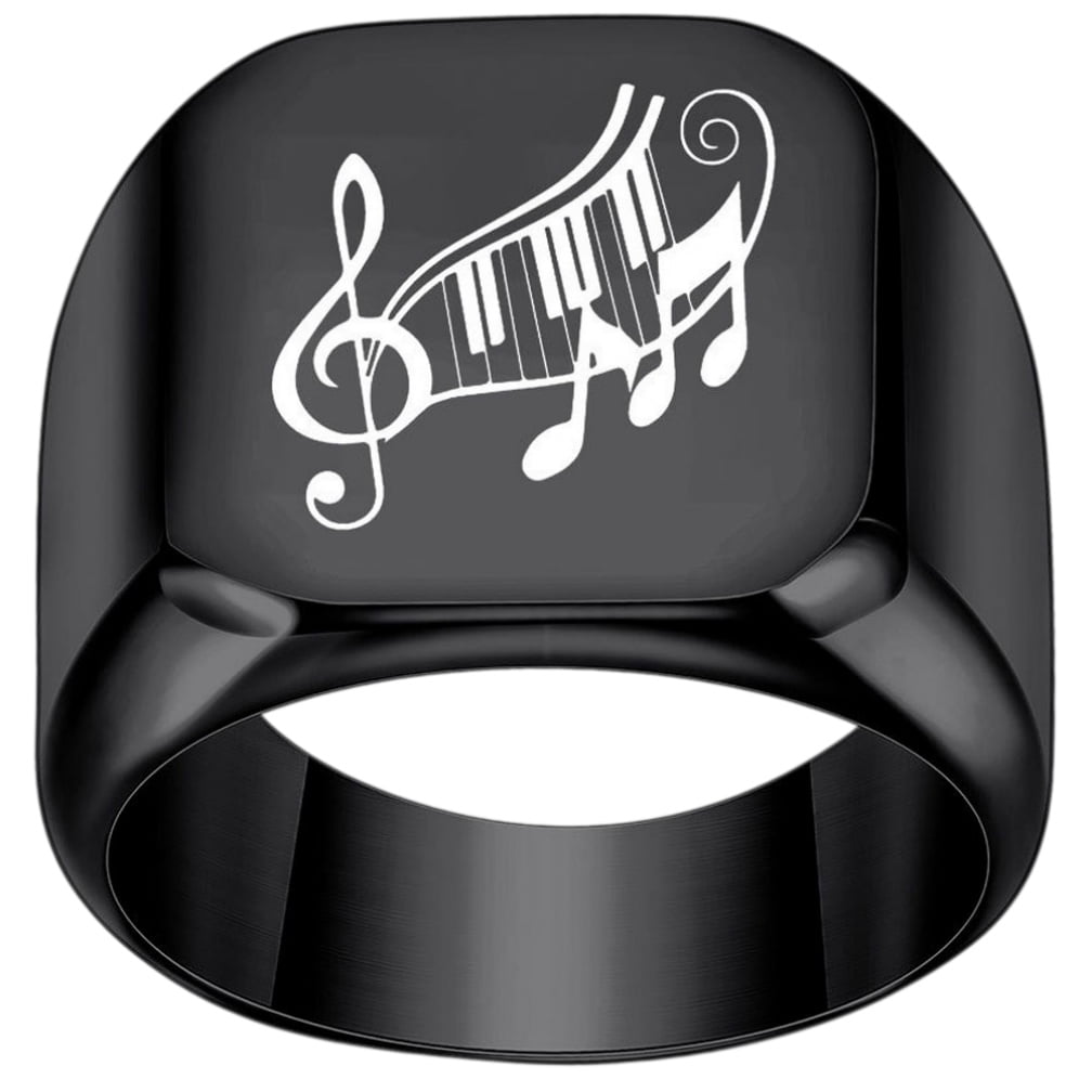 PAMTIER Unisex Stainless Steel 18mm Music Note Piano Pattern Signet ...