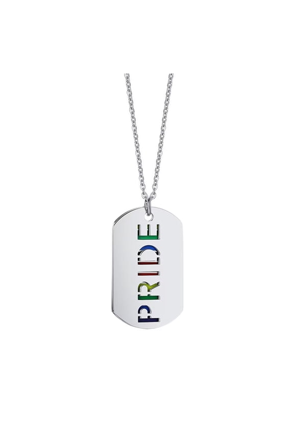 Unisex Stainless Steel 2PCS Hollow Pride Rainbow Dog Tag LGBT Jewelry Gay and Lesbian Pride Necklace Statement Eternity No Chain