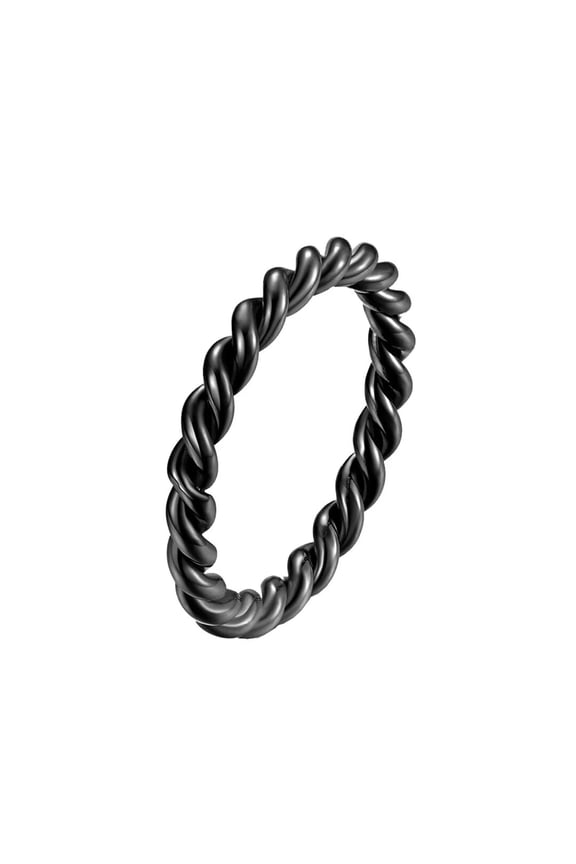 Unisex Stainless Steel 3mm Dainty Spiral Pattern Multi Strand Rope Plait Twist Ring Minimalist Style Stackable Eternity Band Black Size 5