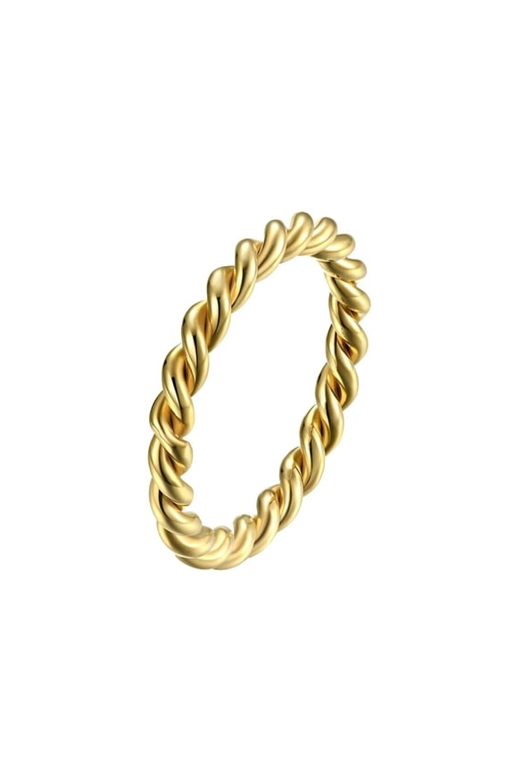 Unisex Stainless Steel 3mm Dainty Spiral Pattern Multi Strand Rope Plait Twist Ring Minimalist Style Stackable Eternity Band Gold Size 9