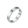 thumbnail image 1 of PAMTIER Unisex Stainless Steel 4mm Simple Elegant Thin Stackable Round Crystal Inlay Heart Signet Ring Couple Wedding Band Silver Size 5, 1 of 5