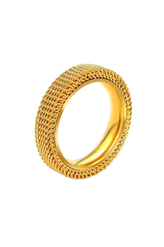Unisex Stainless Steel 4mm Stackable Hollow Double Layer Weave Braided Wire Mesh Simple Plain Ring Wedding Band Comfort Fit Gold Size 6