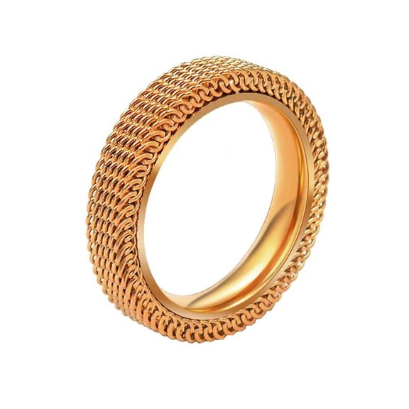 PAMTIER Unisex Stainless Steel 4mm Stackable Hollow Double Layer Weave Braided Wire Mesh Simple Plain Ring Wedding Band Comfort Fit Rose Gold Size 10