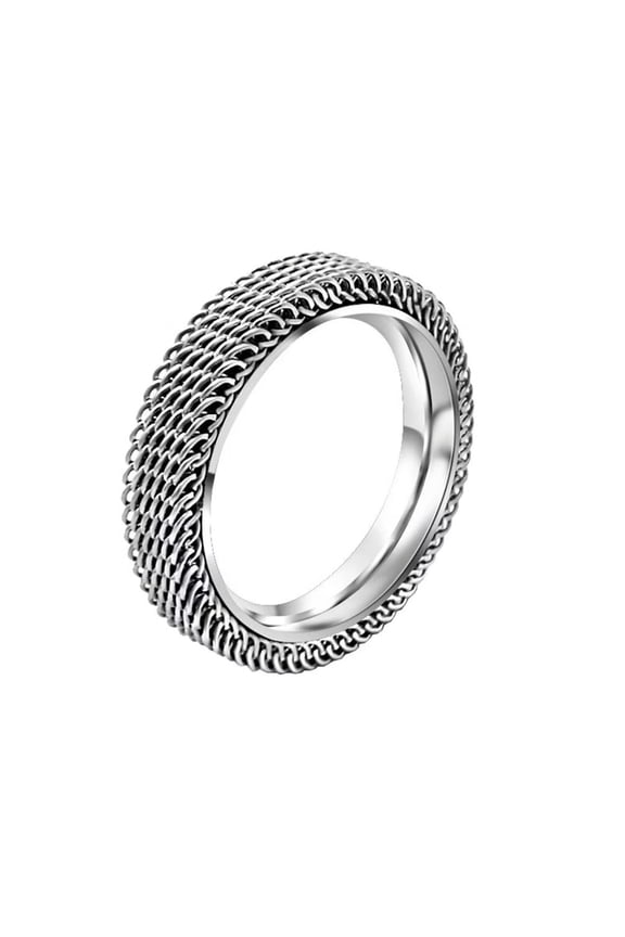Unisex Stainless Steel 4mm Stackable Hollow Double Layer Weave Braided Wire Mesh Simple Plain Ring Wedding Band Comfort Fit Silver Size 9