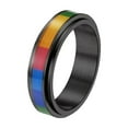 thumbnail image 1 of PAMTIER Unisex Stainless Steel 6MM Rainbow Flag Stripe LGBT Gay Lesbians Pride Rotatable Lucky Ring Friendship Anxiety Fidget Band Black Size 9, 1 of 5