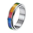 thumbnail image 1 of PAMTIER Unisex Stainless Steel 6MM Rainbow Flag Stripe LGBT Gay Lesbians Pride Rotatable Lucky Ring Friendship Anxiety Fidget Band Silver Size 10, 1 of 4