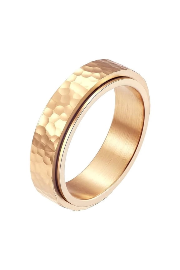 Stainless Steel 6MM Rotatable Lucky Anxiety Ring Hammered Band for Men Women Rose Gold Size 10