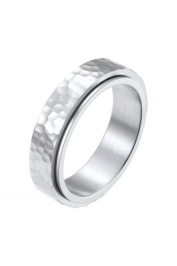 Unisex Stainless Steel 6MM Simple Creative Moon Crater Beehive Irregular Pattern Rotatable Fidget Ring Relieve Anxiety Band Silver Size 9