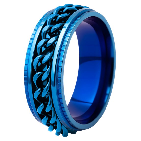 PAMTIER Unisex Stainless Steel 8mm Gear Edge Chain Link Spinner Rings Bold Durable Rotating Wedding Engagement Band Hip Hop Punk Statement Jewelry Gift Blue Size 14