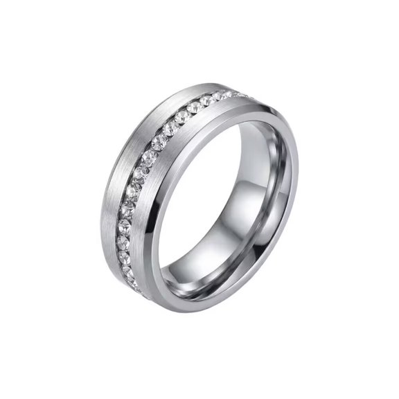 PAMTIER Unisex Stainless Steel Brushed Finish CZ Wedding Band Engagement Promise Couple Ring Minimalist Daily Jewelry Brithday Christmas Gift for He Her