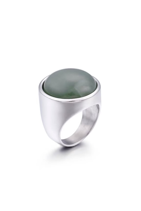 Unisex Stainless Steel Classic Domen Solid Simple Single Shiny Round Green Gemstone Ring Princess Cut Smooth Wedding Band Silver Size 6