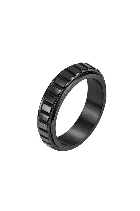 Unisex Stainless Steel Classic Hip Hop 6MM Plain Thin Stackable Square Grid Rotatable Fidget Ring Lucky Anxiety Relieve Band Black Size 10
