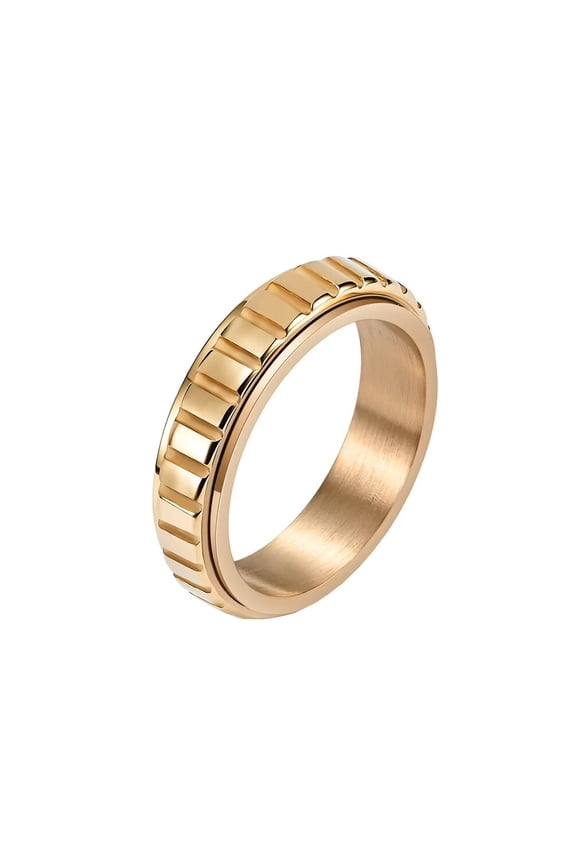 Unisex Stainless Steel Classic Hip Hop 6MM Plain Thin Stackable Square Grid Rotatable Fidget Ring Lucky Anxiety Relieve Band Rose Gold Size 12