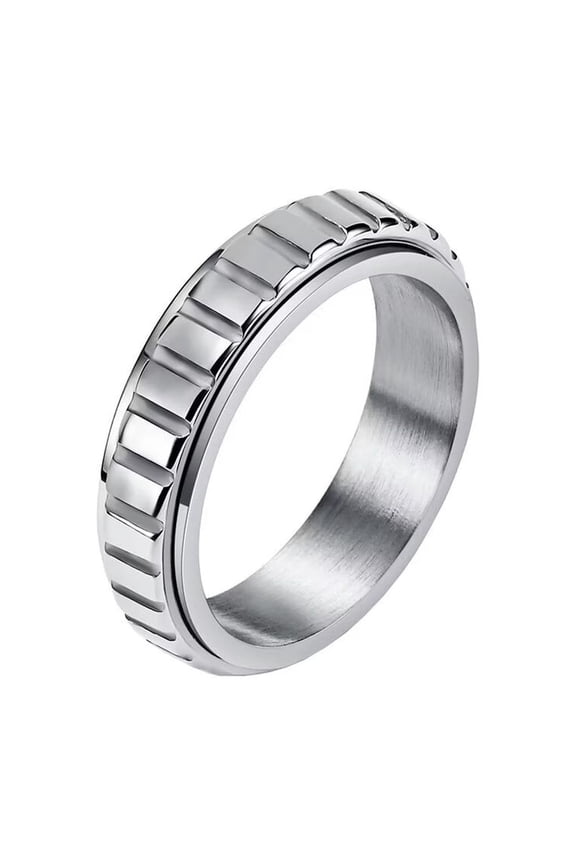 Unisex Stainless Steel Classic Hip Hop 6MM Plain Thin Stackable Square Grid Rotatable Fidget Ring Lucky Anxiety Relieve Band Silver Size 12