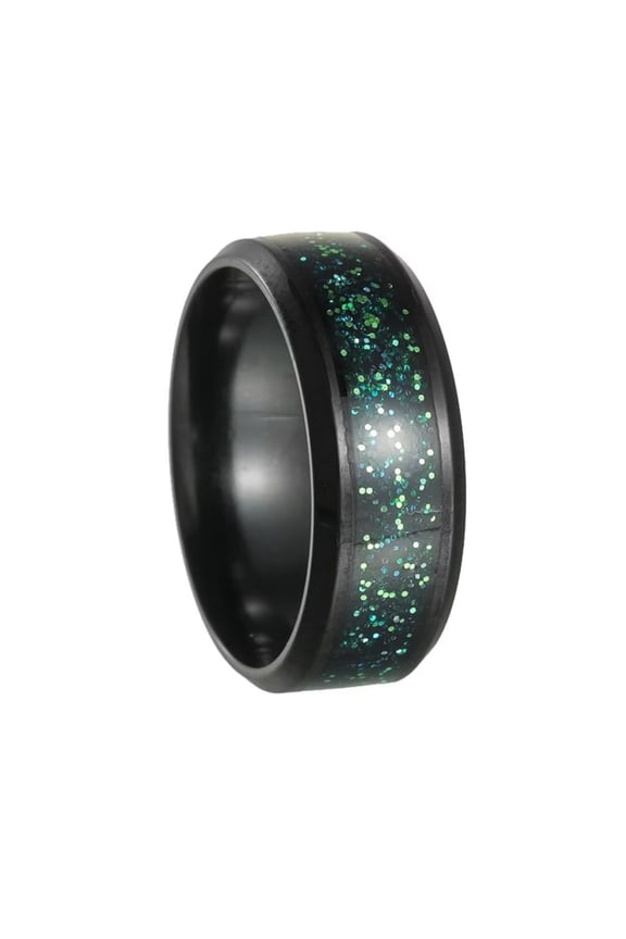 Unisex Stainless Steel Cool Hip Hop 8mm Romantic Senior Darkness Stars Starry Sky Inlay Ring Comfort Fit Sizs 7