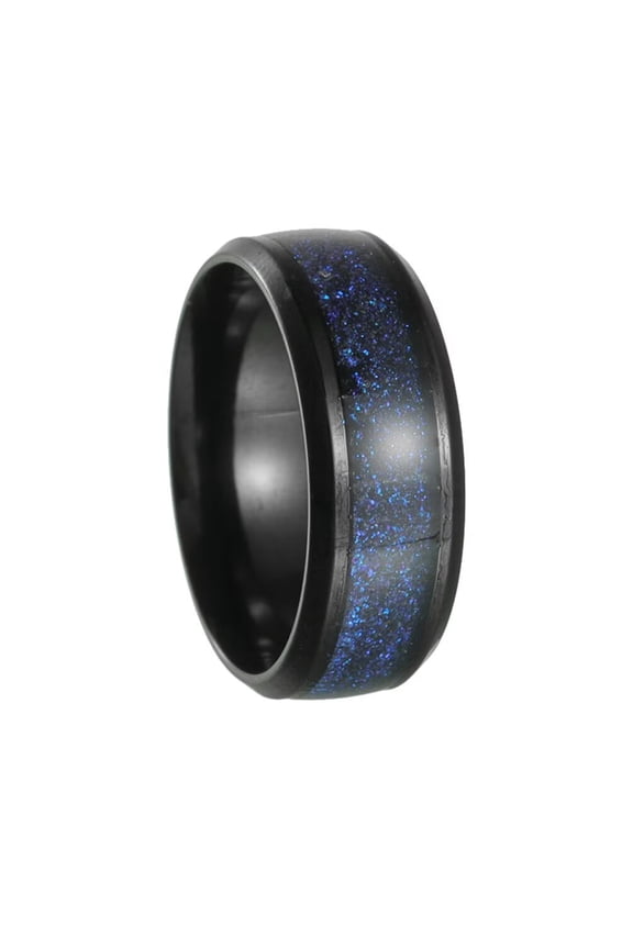 Unisex Stainless Steel Cool Unique 8MM Mysterious Romantic Blue Stars Starry Sky Inlay Ring Comfort Fit Size 8