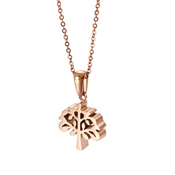 PAMTIER Unisex Stainless Steel Creative Cut Out Family Tree of Life Flower Shaped Couple Pendant Amulet Necklace Rose Gold