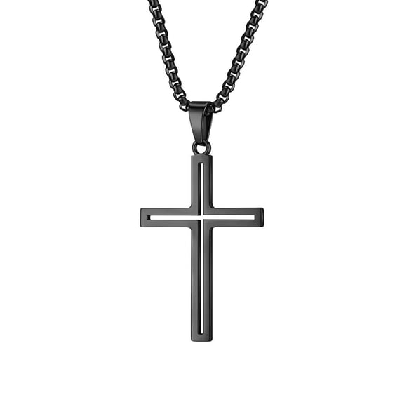 PAMTIER Unisex Stainless Steel Creative Hollow Openwork Cross Pendant Amulet Crucifix Necklace Simple Jewelry Smooth Surface Black 23.6" Chain