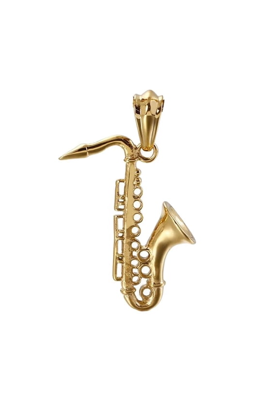 Unisex Stainless Steel Creative Retro European and American Style Musical Instruments Saxophone Flute Pendant Punk Necklace Gold Free Chain