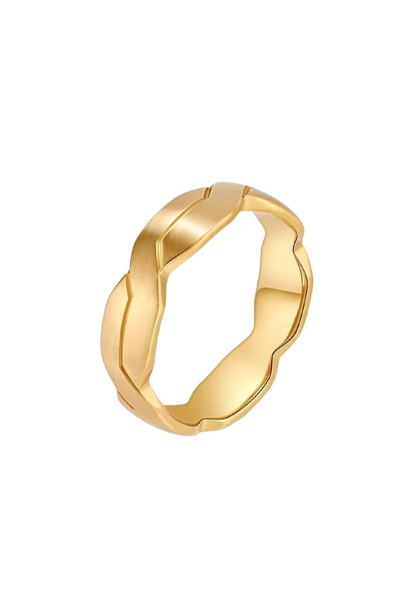 Unisex Stainless Steel Creative Simple Hip Hop 6MM Matte Geometric Braided 2- Color Wavy Shaped Biker Ring Gold Size 6