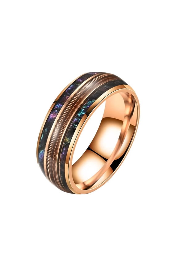 Unisex Stainless Steel Dainty Elegant 2 Lines Rainbow Abalone Shell Inlay String Zipper Pattern Center Ring Size 10