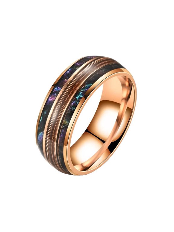 Unisex Stainless Steel Dainty Elegant 2 Lines Rainbow Abalone Shell Inlay String Zipper Pattern Center Ring Size 8