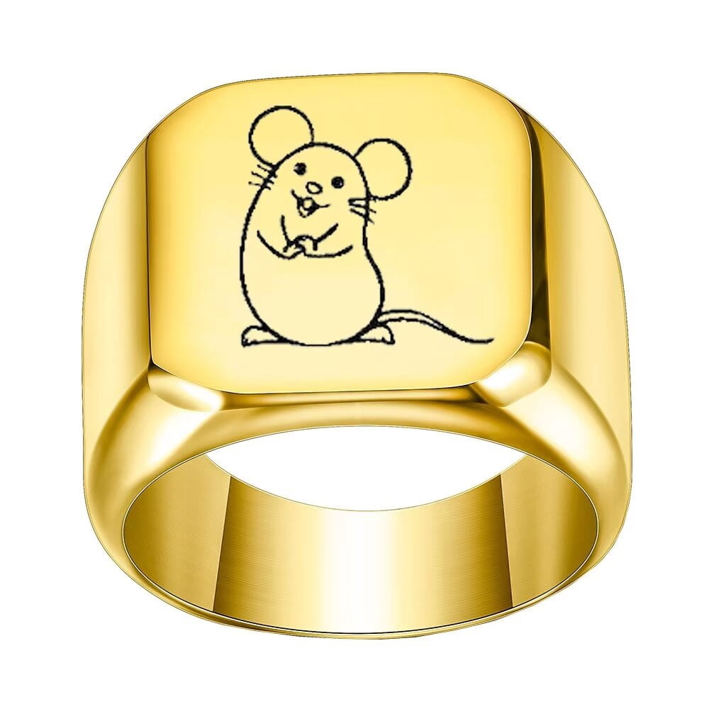 PAMTIER Unisex Stainless Steel Dome Solid 12 Chinese Zodiac Lucky ...