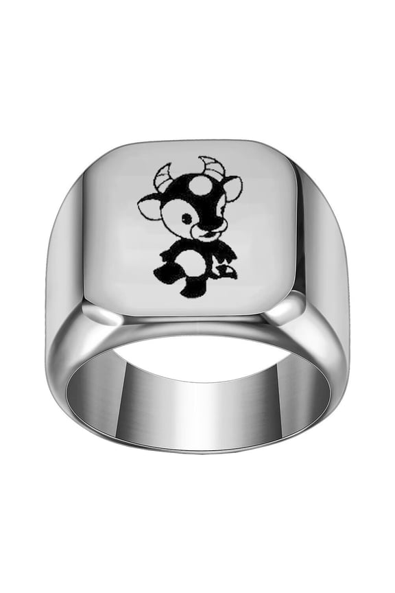 Unisex Stainless Steel Dome Solid 12 Chinese Zodiac Lucky Signet Ring Symbolic Animal Statement Horoscopes Jewelry Silver Ox Size 12