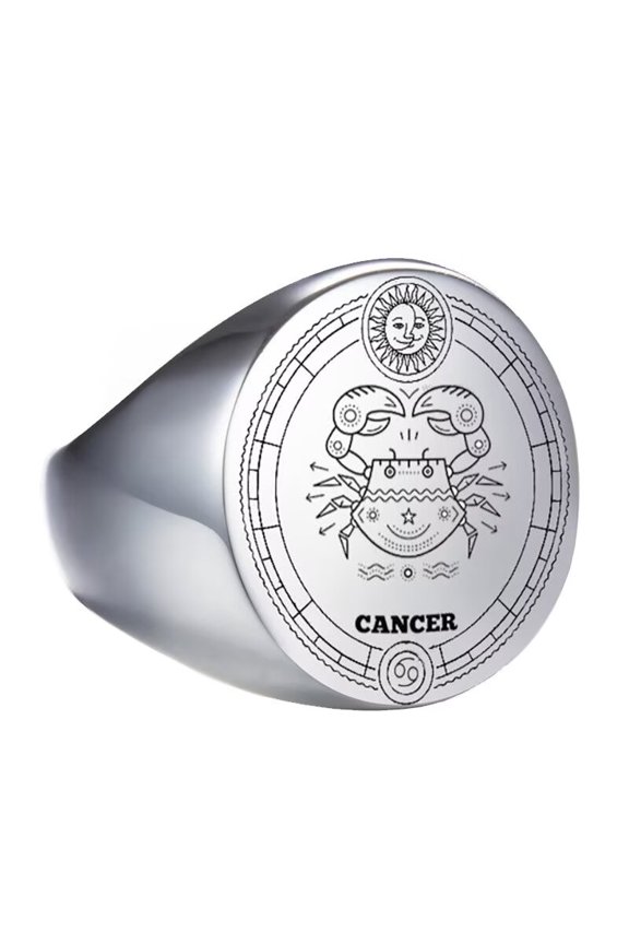 Unisex Stainless Steel Dome Solid Plain 12 Constellation Horoscope Zodiac Signet Ring Statement Astrology Jewelry Silver Cancer Size 12