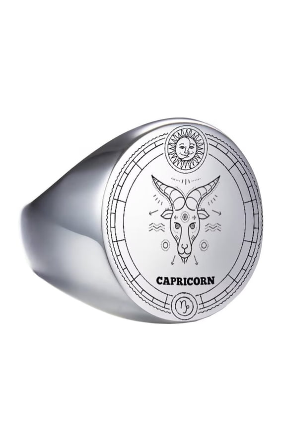 Men's Women's Stainless Steel High Polished Wedding Band 12 Constellations Horoscope Zodiac Signs Round Ring Silver Capricorn Size 12