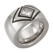PAMTIER Unisex Stainless Steel Domen Smooth Simple 14mm Hyperbole Square White Zirconia Inlay Biker Ring Statement Wedding Band Silver Size 9