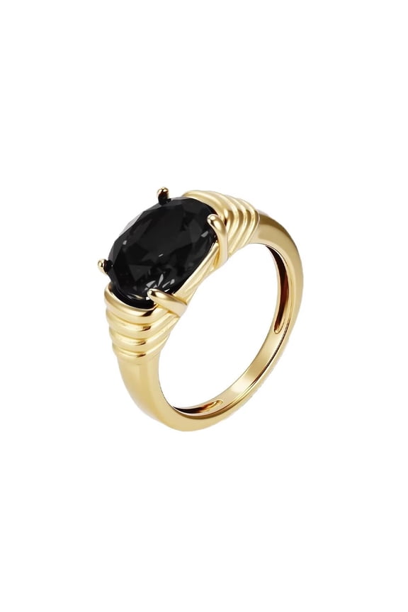 Unisex Stainless Steel Festival Trendy Personalized Gemstone Bold Retro Punk Style Daily Ring Black Stone Size 9