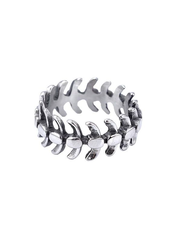Unisex Stainless Steel Gothic Punk Cool Hip Hop Streetwear Jewelry Dragon Spine Bone Ring for Men Women Silver Size 8