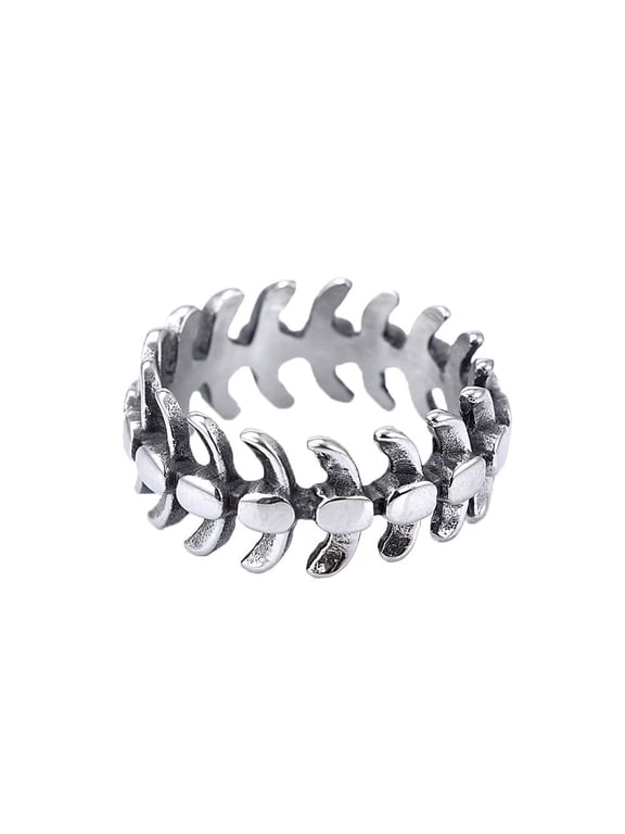 Unisex Stainless Steel Gothic Punk Cool Hip Hop Streetwear Jewelry Dragon Spine Bone Ring for Men Women Silver Size 9