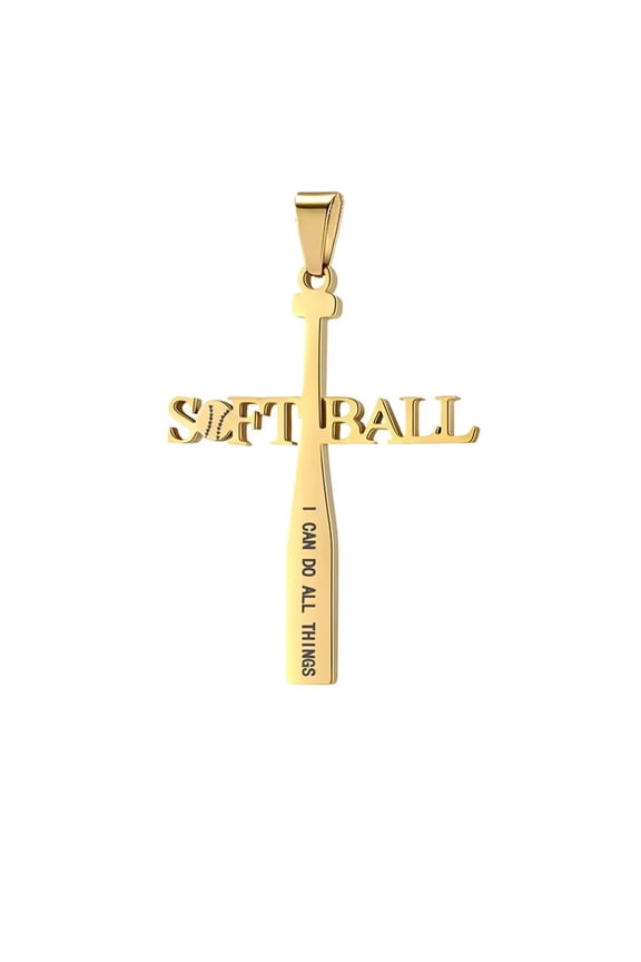 Unisex Stainless Steel Hip Hop Hollow Sport Baseball Engravd Letter SOFTBALL Cross Pendant Amulet Crucifix Necklace Gold Free Chain