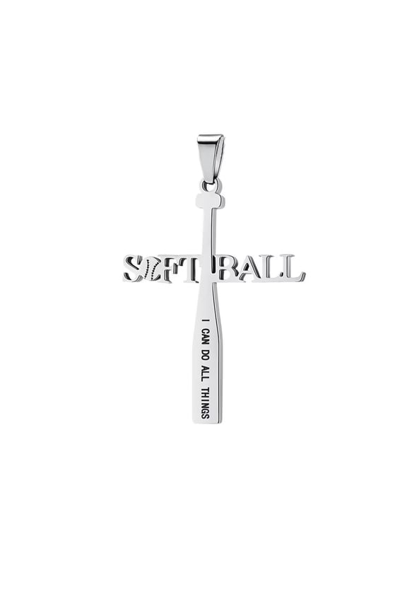 Unisex Stainless Steel Hip Hop Hollow Sport Baseball Engravd Letter SOFTBALL Cross Pendant Amulet Crucifix Necklace Silver Free Chain