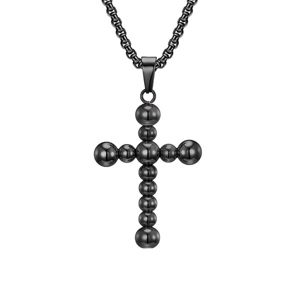 PAMTIER Unisex Stainless Steel Hip Hop Punk Irregular Round Balls Stacking Cross Biker Pendant Faith Crucifix Necklace Black with 23.6" Chain